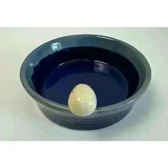 Tumbleweed Pottery-Light/Dark Blue & Tan Egg-5.5” Pottery Bowl trinket dish - Picture 9 of 13
